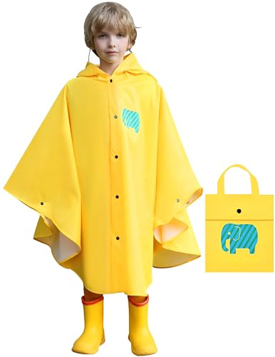 Esshogo Mantella Antipioggia Bambino, Poncho Antipioggia Impermeabile Bambino Con Strisce Riflettenti, Bambini Giallo Unisex Mantellina Pioggia, Borsa per Riporre Il Poncho per Bambini Inclusa L