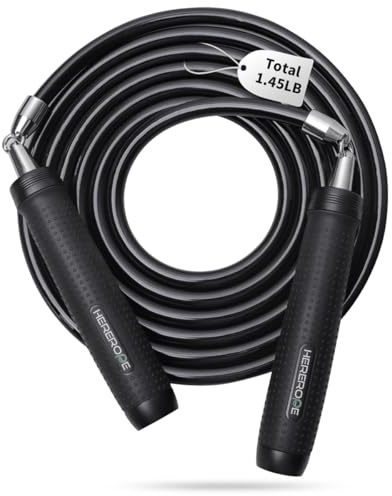 0,5 kg viktat hopprep för män kvinnor, justerbar längd med kraftig 11 mm stålkabel, metallkärnhandtag och slätt kullager, tungt hopprep perfekt för Muay Thai, MMA, högintensiv fitness