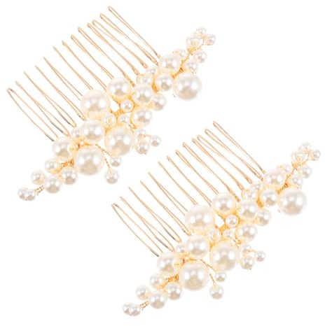 TOYZFRIENDY Peinetas para Novia Perlas Doradas, 2 Piezas, Aleación de Zinc y Abs, Diseño Delicado y Llamativo, Accesorio Elegante para Bodas