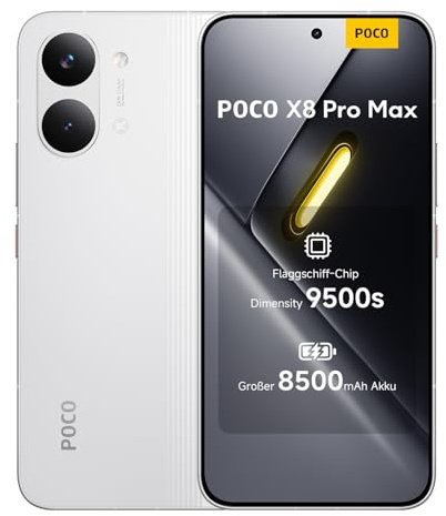 XIAOMI Poco X8 Pro Max Smartphone 12GB+512GB, Handy mit Android, Dimensity 9500s Prozessor, 8500mAh Akku, Ultra-helles AMOLED-Display, 50MP Light Fusion 600 Hauptkamera mit OIS, Weiß, 3 Jahre Garantie