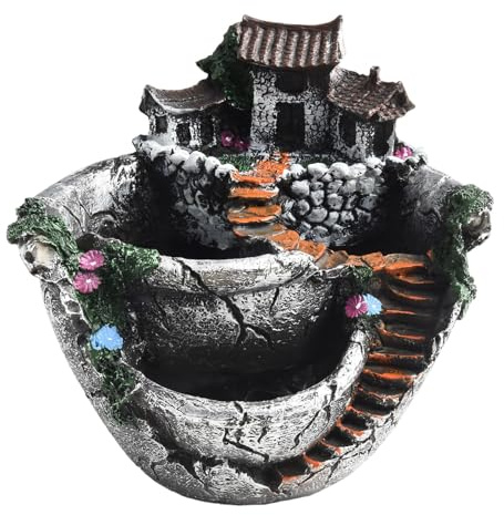 Homeponnew Pot de fleurs en résine avec motif maison fantaisiste - 17,5 x 17 x 16 cm - Triple compartiment - Pour plantes grasses et cactus - Décoration intérieure et extérieure - Argenté