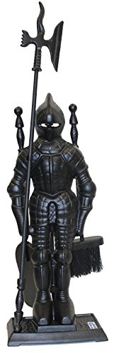 TRUTZHOLM Kamingarnitur Kaminbesteck Ritter Kaminset Ofenbesteck 4-tlg Schaufel, Besen, 1x Schürhaken, 1x Hellebarde Gusseisen