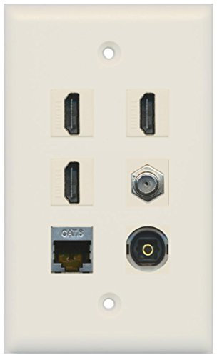 Riteav – 3 HDMI 1 porte cavo coassiale TV tipo F schermato CAT6 Ethernet Toslink parete piastra Light Almond