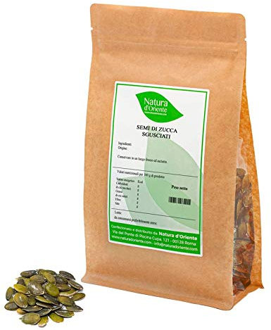 NATURA D'ORIENTE - Semi di Zucca Sgusciati 1 Kg – Ricchi di Proteine, Fibre e Zinco – 100% Naturali, Ideali per Snack, Insalate, Muesli e Ricette Salate