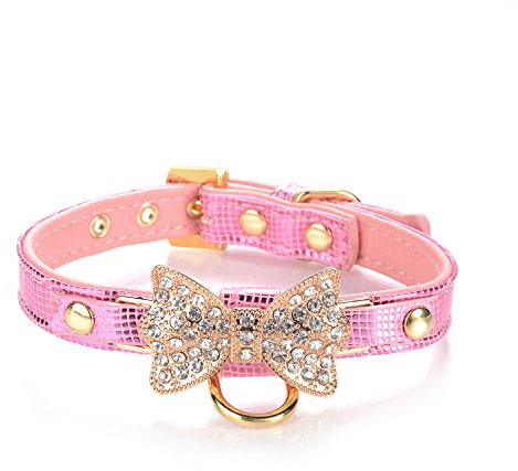 LOVPE Leder-Halsband mit Ring für kleine Hunde/Katzen, verstellbar, Größe XS, Pink