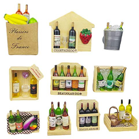 10 pcs/Set Creative Stereoscopic Wine Bottle Series Fridge Magnet Refrigerator Magnetic Sticker Home Deco Magnet Kitchen Accessories (Wooden)