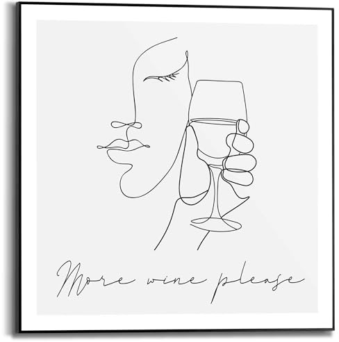 REINDERS Gerahmtes Bild, More wine please, Küche, Bilder, Wanddeko, Room Decor, MDF, Schwarz-Weiß, 50 x 50