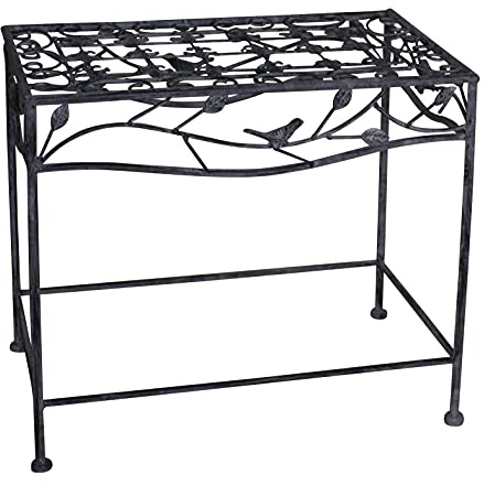 DARO DEKO Metall Beistelltisch mit Blätter Verzierung grau - 45 x 39,5 x 28 Pflanzentisch