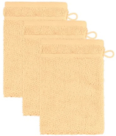 Frottana Pearl Waschhandschuh 15 x 20 cm aus 100% Baumwolle, Maize 3er Set