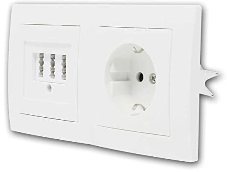 Toma combinada FLAIR y toma TAE, color blanco, con marco doble