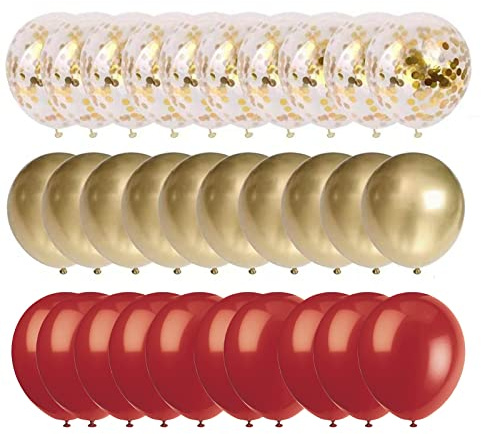 60 Piezas juego de guirnalda de globos rojos y dorados, globos de látex para fiestas, decoraciones de cumpleaños, suministros de fiesta con globos de confeti dorados para bodas