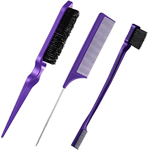 Spazzola Capelli, 3 Pezzi Spazzole Per Capelli Pulisci Spazzola Per Coda Tirata Pettine a Coda Set, Hair Brush Adatto Per Parrucchieri Professionisti, Donne, Uomini, Bambini (Viola)