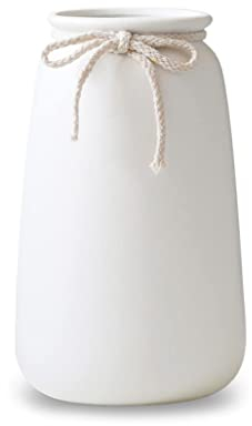 Vasen Weiß Matt 20 cm Hoch, Blumenvase Modern aus Keramik für Tischdeko Innenbereich, Deko Vasen für Pampasgras