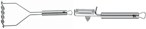 WMF Profi Plus Kartoffelstampfer 29 cm & Profi Plus Kartoffelschäler Pendelklinge 19 cm, Pendelschäler einschneidig, Gemüseschäler, Cromargan Edelstahl teilmattiert, spülmaschinengeeignet