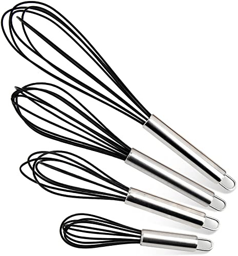 4-Pcs Whisks Set Stainless Steel Balloon Whisk Egg Beater Set Kitchen Utensils for Stirring, Beating, Blending- 6, 8, 10, 12 Sizes