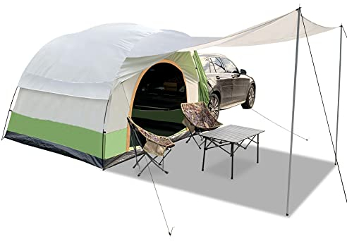 Hasika SUV-Zelt für Auto, Camping, universell, passend für alle SUVs, Lieferwagen, 6 Personen, inklusive Regenschutz und Stangen, UPF 50 + 2,6 m B x 2,6 m L x 18,6 cm H