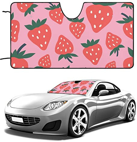 Autoscheibenabdeckung Abdeckung Pink Sweets Strawberry - Frische Süße Früchte Auto Windschutzscheiben Abdeckung Sonnenschutz Frontscheibenabdeckung Universal Für Geländewagen Sommer