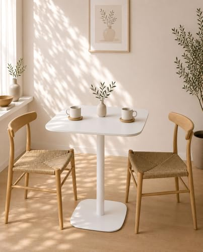 KAYELLES Mesa bistró de cocina, mesa auxiliar, altura 75 cm, bandeja 60 x 60 cm, 1 a 2 personas, pie fijo metal SILA (blanco)