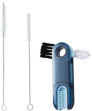 Spazzola per la Pulizia Multifunzionale 3 in 1 con 2 Pezzi Spazzole di Paglia, per Bottiglia D'acqua e Cannuccia
