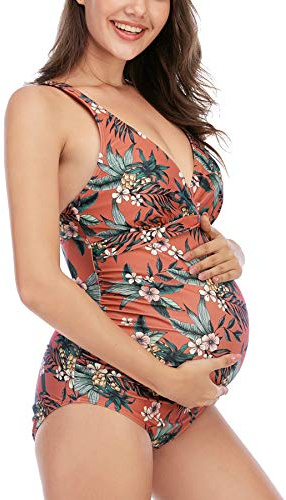 EastElegant Costume da Bagno per maternitàTankini con Scollo a V per Gravidanza, Costume da Bagno - Rosa - XL