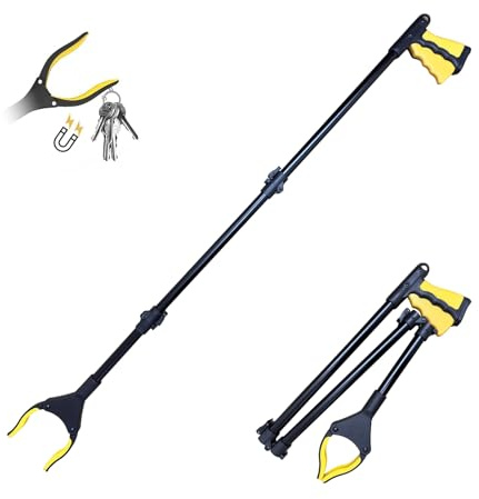 Gyios 110cm Greifzange für Senioren Müllzange Aluminium,Greifzange Lang,Faltbare Greifer mit Magnetspitzen,Greifhilfe,Greifarm Menschen mit Behinderung,Abfallsammlung(Schwarz)