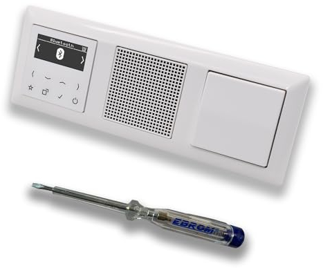 JUNG Smart Radio Unterputzradio DABABTWW DAB+ mit Bluetooth, Set + 3fach Rahmen im JUNG AS 500 System, alpinweiß, Lautsprecher, Taster (Federmechanismus) + EBROM Phasenprüfer zur Montage der Geräte