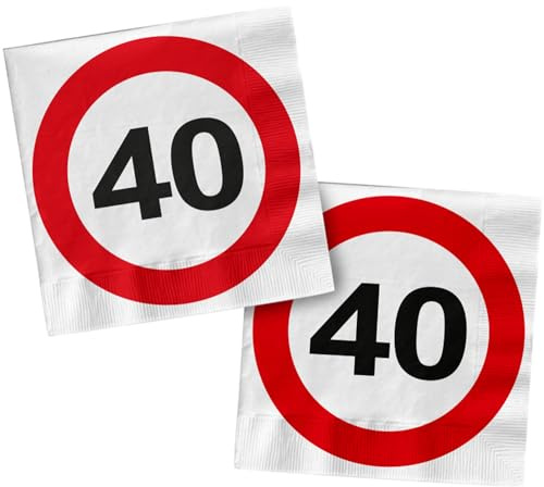 Folat 28374 Servietten 40 Geburtstag Rot Weiß Verkehrsschild - 33 x 33 cm - 20 Stück - Geburtstagsservietten, Papierservietten, Tischdekoration | 20 Stück, Geburtstagsservietten, Papierservietten, Tischdekoration