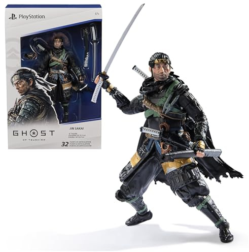 PlayStation, Ghost of Tsushima, 6” Jin Sakai Samurai Action Figure & 2 Accessories, The Shapes Collection, for PS5 Fans & Collectors Ages 17+