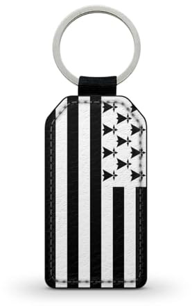 Porte-clé noir en simili cuir Drapeau Bretagne Breizh Breton Gwenn ha du Ref 1