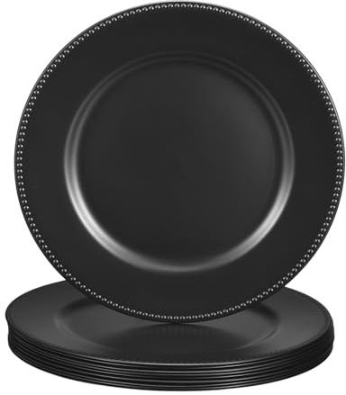 uxcell 10pcs Charger Plates Bulk 13 Inch Plastic Charger Plates Round Plate Charger for Dinner Wedding Party Event Table Setting Decoration Black