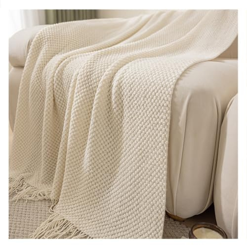 Linghe Strickdecke - Nordische Romantische Soverell Strickdecke - Decke für Office, Lobby, Sofa, Betten und Stühle - Beige, S (127 cm x 170 cm)
