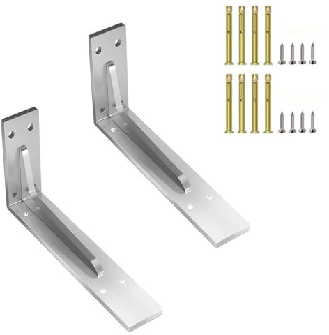 2 Stück silbrig Edelstahl Regalhalterung,für Regale, Winkel Regal Schwimmenden Regal L Klammern,für Wandhalterung Regal, Eckregal, Hölzern Möbel (B,34cm/13.39in)