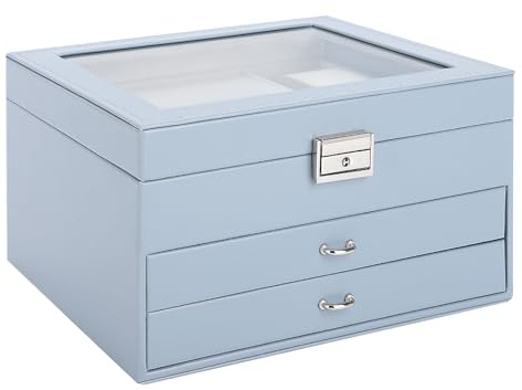 Yieseang Schmuckkästchen Mädchen,Schmuckaufbewahrung Schublade,Schmuckbox | Jewelry Organizer mit Glasdeckel,Schmuckkasten für Ohrringe,Uhren,Ringe,Weihnachten,Valentinstag,Geburtstag