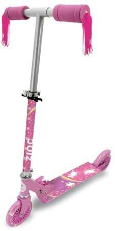 Zinc Two Wheeled Explorer Kids Scooter for Ages 3+ – Light Up Folding 2-Wheel Kick Scooter, Lightweight, Height Adjustable, Anti-Slip Footplate, Rear Footbrake, Unicorn with Tassels