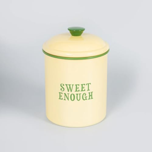 YVONNE ELLEN Sugar Storage Tin with Lid | Yellow Enamel Storage Tin, Decorative Sugar Canister, Metal Kitchen Storage Tin, Airtight Sugar Container, Coffee & Tea Storage Tin | 15.5cm x 11cm