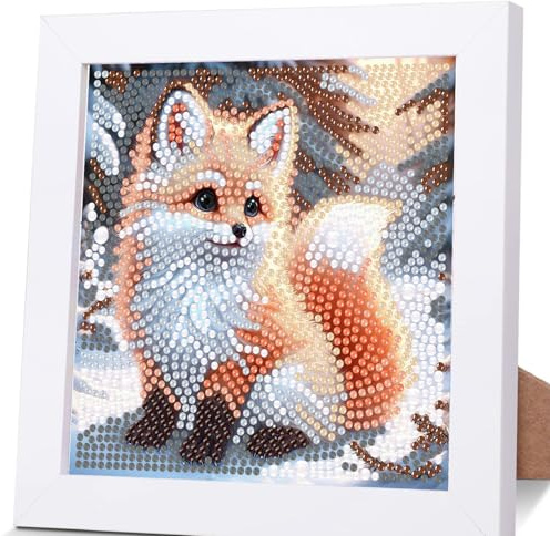luckyarina Fuchs Diamond Painting Kinder Mit Rahmen - Diamont Art Bilder Fuch, Tiere Diamond Painting Kinder ab 4 6 8 10 Jahreals Geschenk für Home Wand Décor (18X18 CM)