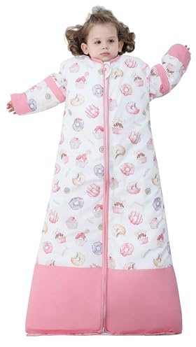 Chilsuessy, sacco a pelo invernale 2,5 Tog per bambini con maniche staccabili, sacco a pelo biologico in cotone per tutto l'anno per ragazzi e ragazze, 2,5 Tog/deliziose ciambelle, L (100-130 cm)