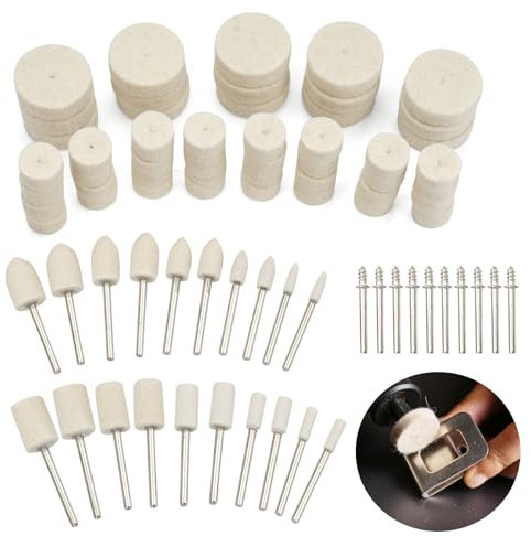 80 Piezas Rueda de Pulido de Lana, Disco de Pulido Rueda Pulidora, Juego de Pulido con Cabezal, Kit Pulidora para Pulir, Esmerilar, Limpiar Joyas, Metal, Madera, Jade