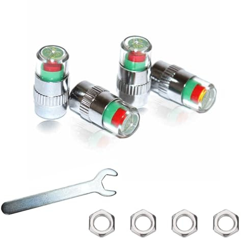 Vonmerie 4Pcs Premium, diebstahlsichere Auto-Ventilkappen，Autoreifen Ventilkappe, Reifendruck Melder, Warnung Sicherheit 3 Farben Sensoranzeige，für Autos, Motorräder, Fahrräder, Roller.(Edelstahl)
