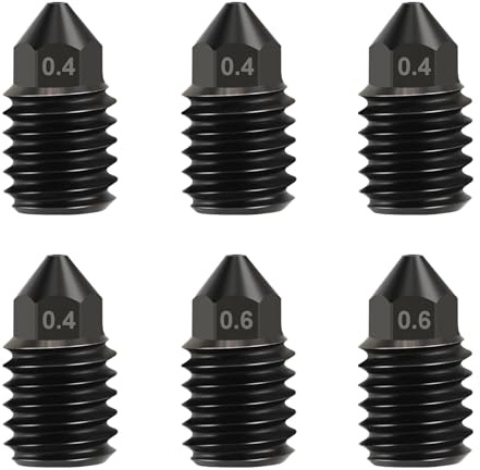 Nssnlur 6 Stück Gehärteter Stahl Düse für Bambulab X1/X1C/X1E/P1P/P1S, 4Pcs 0.4mm 6Pcs 0.6mm Hardened Steel Extruder Hotend Nozzles für Bambu Lab X1/X1C/X1E/P1P/P1S 3D Drucker