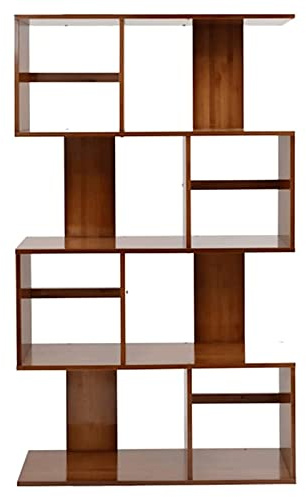 DSeenLeap Modisches Bücherregal, Bambus-Bücherregal, versetztes rechteckiges Design, Bücherregal, stabile Bücherregale, klassisches bodenstehendes Regal, Bücherregal, das Nicht wackelt