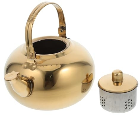 SHOWERORO Isolierter Doppelwandiger Edelstahl Tee Wasserkocher Dickwandiger Teekessel Mit Robustem Griff Wärmeisolierend Für Küche Büro Reise Und Gastronomie Goldfarben