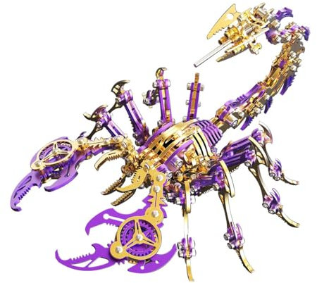 BAUPLAY 3D-modell i metall, 3D-metallpussel skorpion kung kit modellbyggsats vuxna, 200 delar 3D-pussel insekt metallbyggsats 3D-konstruktion leksak metallpussel – lila guld