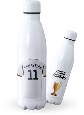 Botella de agua de Acero Inoxidable Personalizada equipo de Fútbol Barcelona. Botella termo personalizada deportiva. 700 ml Regalo Original para Aficionados del Futbol. (Madrid)