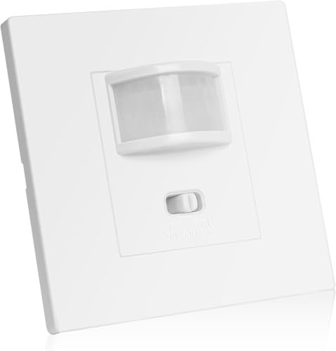 AXFEE Rilevatore di Movimento 160 °, Portata 10 m, Rilevatore di Movimento Interno da Incasso, Montaggio a Parete, Tecnologia a 2 Fili, Sostituisce un Interruttore Della Luce, LED Adatto- Bianco