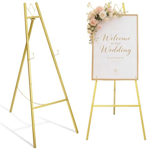 Goldener Staffelei-Ständer für Hochzeitsschilder, Metall-Künstler-Staffeleien zum Malen, robuster Willkommens-Posterständer für Partys, goldfarben