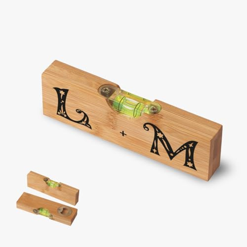 ''Iniziali'' Apribottiglie in Bambù con Livella Idea Regalo Festa del Papà Nonno Natale Festa dei nonni Compleanno Amore Anniversario matrimonio personalizzato con nome foto metro fai da te