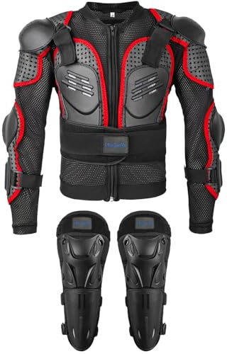 DBaoXiaoMu Kids Dirt Bike Gear for Teenager Youth, Motocross Armor Jacket Suit with Knee Pads Protection for Cycling Skateboard ATV MTB Skating (Red, M)