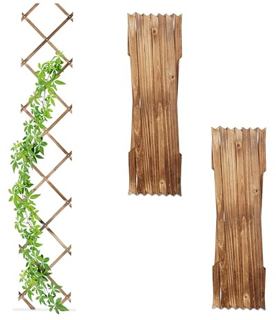 Relaxdays Rankgitter ausziehbar, 3er Set, 180x30 cm, Holz, Wandmontage, Rankhilfe Kletterpflanzen, Holzgitter, geflammt