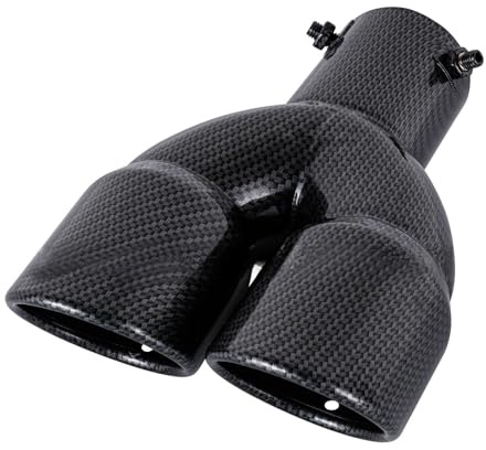 Krtopo 2.5 63mm Entrée Double Pointesilencieux Echappement Voiture 3Sortie Acier Inoxydable Voiture Arrière Throat Embout Echappement Double pour Tube de 38-60 mm (Noir Droit Carbone Fibre)
